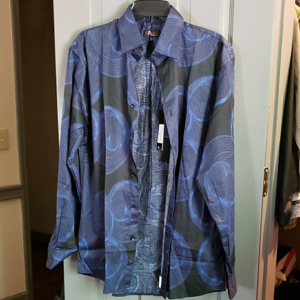 Jon Randall Blue Patterned Dress Shirt M
